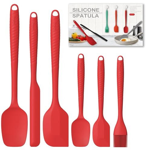 Set di 6 spatole in silicone resistenti al calore, 600 senza BPA, raschietto per alimenti per cottura in cottura, miscelazione raschiatura, pentole antiaderenti, utensili da cucina (Rosso)