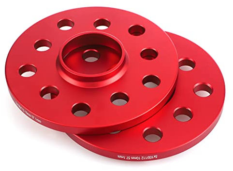 Pindex Spurplatten 5x100 10mm + Spurverbreiterung 5x112 10mm, Distanzscheiben 5x100 5x112 10mm 57.1mm, Rot