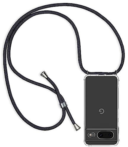 ZYIMOU für Google Pixel 8 Hülle mit Band, Handyhülle Google Pixel 8 Handykette Hülle mit Kette Schutzhülle Kordel zum Umhängen Transparent Weich TPU Silikon Bumper, Schwarz