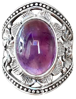 Rubu22a Anello in ametista in argento antico intarsiato retrò da donna e uomo gioielli a mano in cristallo colorato anelli con ambra, Lilla, 12