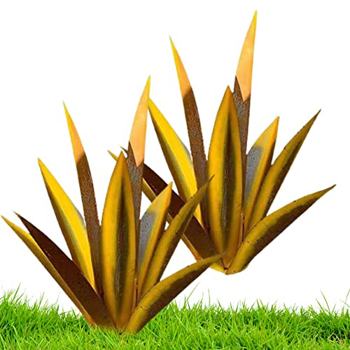 Tequila Skulptur, 2pcs Garten Tequila Dekor DIY Metal Tequila Rustikale Skulptur Metall Agave Yard Kunst für Rasenverzierungen im Freien Gartendekoration Gelb gelb