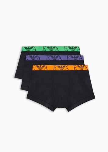 EMPORIO ARMANI Men's Stretch Cotton Bold Monogram 3-Pack Trunk, MARINE/MARINE/MARINE, S