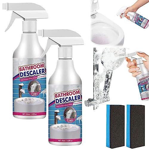 Stubborn - Limpiador de manchas de 2 piezas, limpiador de ducha con esponja, potente spray descalcificador de baño, spray limpiador de espuma de baño, limpiador de burbujas multiusos