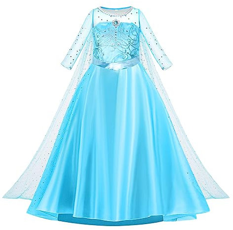 AOOWU ELSA Kostüm Mädchen, Prinzessin Kleid Kinder, Dress Kostüm für Karneval Halloween Weihnachten Verkleidung Party (120cm)