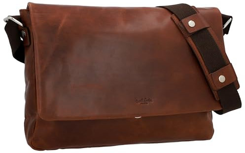 Gusti Umhängetasche Leder - Theodore Pflanzlich gegerbt Aktentasche Unitasche Umhängetasche Arbeitstasche Messenger Bag Lehrertasche Businesstasche groß Laptoptasche Vintage Braun Leder