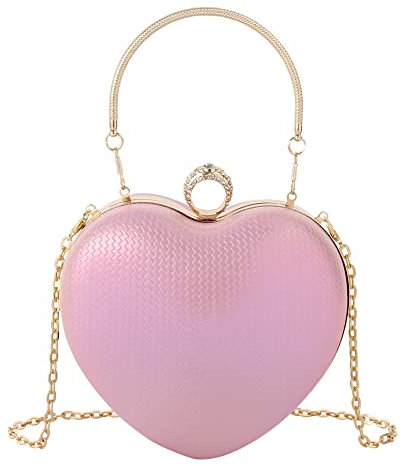 Meliyya Damen Herzförmige Clutch Kristall Handtasche Handgriff Kette Abendtasche Hochzeit Schultertasche Umhängetasche, Rosa