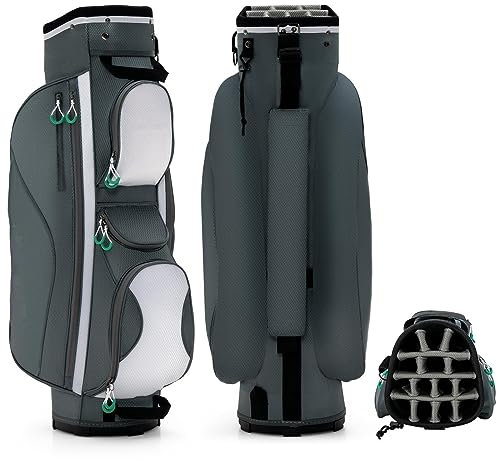 SPOTRAVEL Golf Cart Bag, Golf Club Bag with 14 Top Dividers & 7 Zipped Pockets, Lightweight Portable Golf Bag for Men and Women (Grey，34 cm x 29 cm x 90 cm)