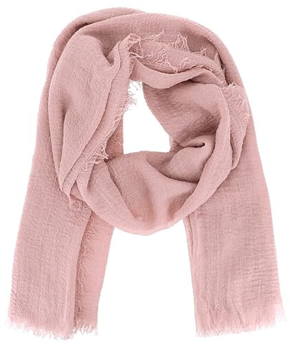 moonbow Foulard Femme Rose poudré - Foulard Uni 20% Coton 80% Viscose effet Froissé et finition Frangée - Etole Femme Longue et Rectangulaire 180cm x 90cm - Echarpe Fine Souple Légère et Douce
