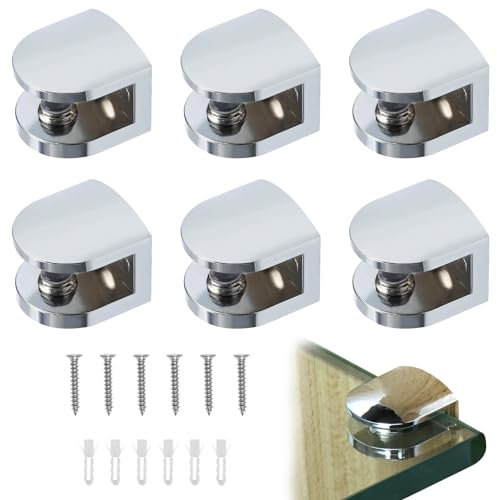 6 Set Glass Shelf Brackets Adjustable Glass Clamps Glass Clamp Shelf Supports for Glass Shelf Zinc Alloy Glass Clamp Wall Mounted Metal Glass Shelves Supports for 8-10 MM Thick Glass