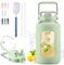 BLUEGO 2500ml Bouteille d'eau en verre avec poignée en acier inoxydable 2,5L Grande Gourd avec marqueurs de temps et manchon en silicone Carafe à eau Sans BPA pour sport, Vert clair