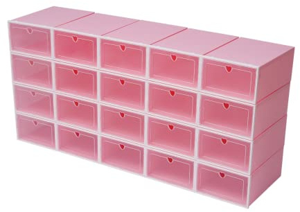 TESUGN 20 Stück Schuhboxen, Schuhkartons durchsichtig, Plastik Stapelbar Platzsparend Faltbar Schuhregal Sneaker Container Bin Holder für Männer/Frauen, 33 x 23 x 14 cm (Rosa)