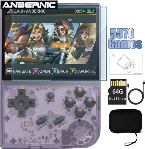 RG35XX Retro Handheld Game Console 3.5 Inch IPS Screen 640 x 480 Linux System with a 64G Card Pre-Installed 5000+ Games Supports HDMI and TV Output (RG35XX-Purple+Bag--New)