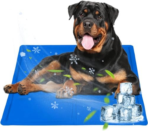 Oziral Haustier Kühlmatte für Hund, Dog Cooling Mat Kühlmatte für Hund & Katzen Sommer Kühlkissen wasserdichte rutschfeste hundematte für Zuhause Unterwegs oder im Auto(Blau, 81 * 96cm)