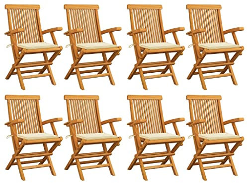 AJSEOYBS Gartentisch Ausziehbar,StapelstüHlegartenstüHle Mit Creme Kissen 8 STK. Massivholz Teakgeeignet Geeignet für Wohnzimmer, Schlafzimmer, Garten, Balkon, Terrasse, Küche, Outdoor