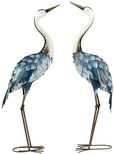 Outsunny Lot de 2 Statues de Jardin Sculpture de la Grue décoration d'oiseau extérieure en Acier pour terrasse Balcon Cour pelouse 72,5 à 74 cm
