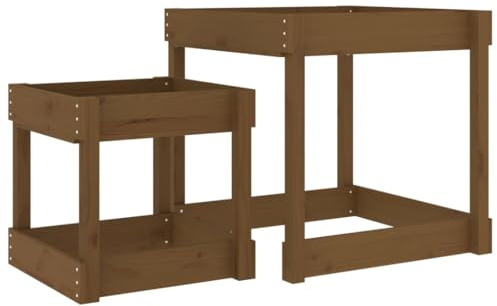 vidaXL Sand Spieltisch 2 STK., Kinderspieltisch mit Spielflächen für Außenbereich, Sandtisch Sandkastentisch Matschtisch, Honigbraun Massivholz Kiefer