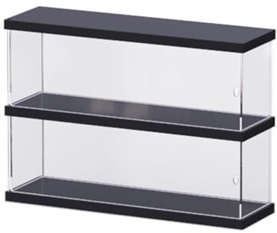 Nynelly 2 Layer Clear Acrylic Display Case with Door - Display Shelf for Models, Figures, Funko Pop, Pop Mart, Labubu, Sonny Angel, Smiski - Assemble Dustproof Display Box (40x10x27 cm, Black)