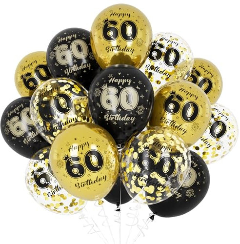 Unisun 60. Geburtstag Luftballons, 60 Jahre Geburtstag Dekorationen für Männer Frauen, Happy Birthday Schwarz Gold 60 Jahrestag Ballons Deko für Geburtstag Party Supplies