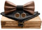 Mr.Van Holzfliege, Holz Fliege Herren 3D Natürliche Schwarze Walnuss Manschettenknöpfe Einstecktuch Set Bräutigam Trauzeuge Hochzeit Abschlussball mit Geschenkbox für Männer