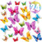 24 Stück 3D-Schmetterlings-Wanddekoration Wand-Dekor für Wohnzimmer Kinder-zimmer Mädchen Küche Fenster Möbel Hochzeit Party Wand-Tisch-Deko Geschenke（Mehrfarbig）