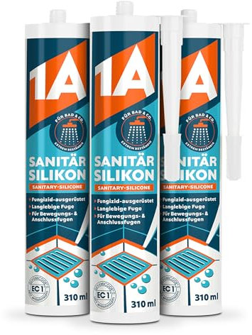 1A Sanitär Silikon für Bewegungs-, Dehnungs- und Anschlussfugen, transparent, 3x 310 ml