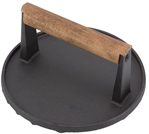 Grillpresse, Rund, Backpresse, Eisen, Buche, Runde Pressplatte, Gusseisen, Kreis für Steak, Grillpressen, Eisen