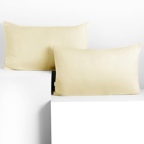 DecoKing 2 Kissenbezüge 50x60 cm Jersey 100% gekämmte Baumwolle Amber | Reißverschluss Creme