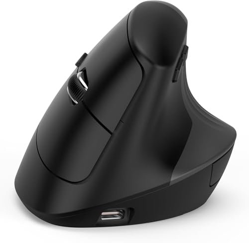 Ergonomic Mouse Wireless, 2.4G Rechargeable Vertical Mice with USB A/C Receiver, Upright Silent Type C Mice Compatible with MacBook,iPad,Windows Tablet/Laptop/Computer, Black