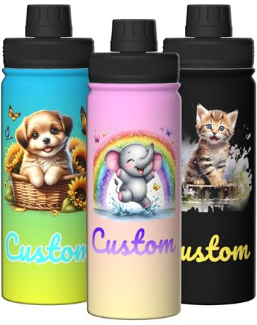 SJZUISL Botellas de Agua Personalizadas con Nombre, 500 ML Botella Deportiva de Acero Inoxidable, Taza de Agua Reutilizable, Regalo para Hijo, Hija, Nieto, Nieta, papá, mamá, Amigos, Escuela