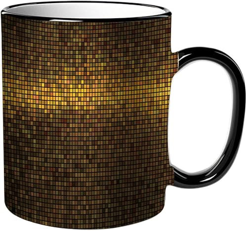 KDWJS Tasse Keramik Kaffeetassen Große 11oz Tassen 330ml Trinkgläser Mit Griff Personalisierte Geschenk Weiß,Goldener abstrakter Lichter-Disko-Hintergrund. Quadratisches Pixelmosaik.