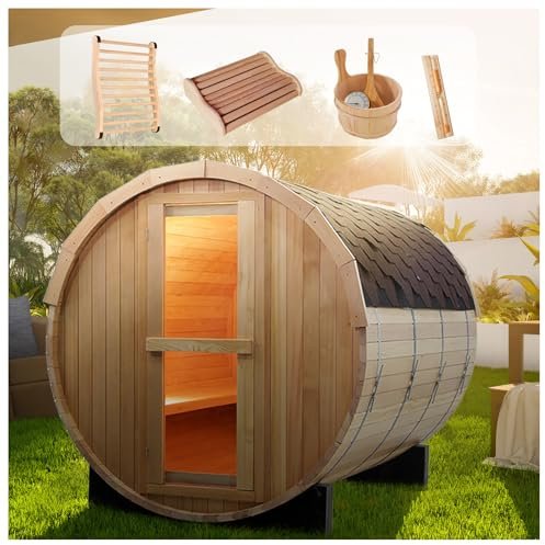 amocane Sauna esterna a botte per 6-8 persone, sauna a bassa emissione elettromagnetica, 220 V/6 kW, riscaldamento elettrico, sauna tradizionale a vapore con tetto in scandole, secchio per relax e