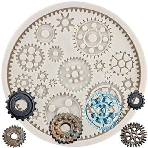 MINFEIDMS Steampunk-Zahnrad-Silikonformen Zahnräder Süßigkeiten-Fondant-Form Zum Dekorieren Von Kuchen Cupcake-Toppern Schokolade Blütenpaste Polymer-Ton