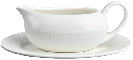 Vibhgtf Weiße Sauciere, Sauciere mit Untertasse, Soßenschalen, Soßenschale mit Tablett, Soßen-Servierschale, Keramik-Dressing-Spender, Soßen- und Salatdressing-Schiffchen
