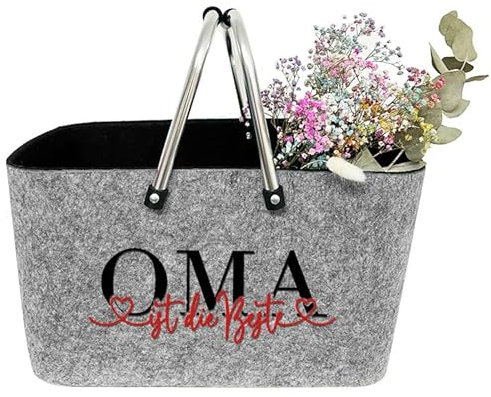 AMBERGER DESIGN by A&M Osterhage amd Personalisierter Einkaufskorb Mama ist die Beste oder Oma ist die Beste – leichter Filzkorb mit Wunschtext – Geschenk für Muttertag, Geburtstag