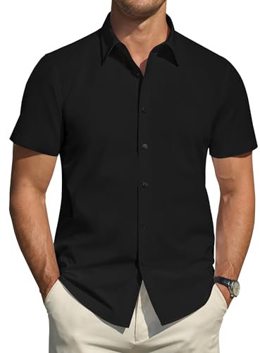 J.VER Short Sleeve Shirts Men Stain Shield Dress Black Shirts Men Regular Fit Stretch Non Iron Business Work Office Casual Formal Summer Shirt 3XL