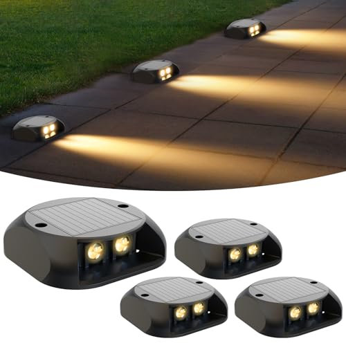 Quntis 4 Pezzi Luci Solari da Esterno Calda Bianca, Faretto Segnapasso LED Esterno Solare Impermeabilità IP65, Lampade Solari per Scale Sentieri Giardino Vialetto Marciapiede Passaggi