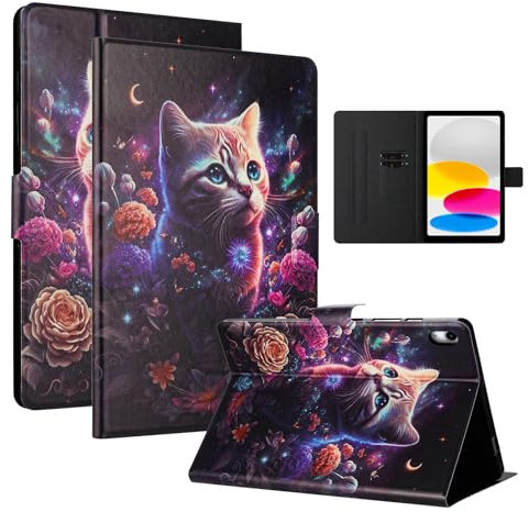 LSPCASA Protettiva Cover Compatibile Con iPad 10 Generazione 10.9 Pollici PU Materiale Cover iPad 10 Generazione 2022 Con Slot Per Carte TPU Custodia, Gatto soriano