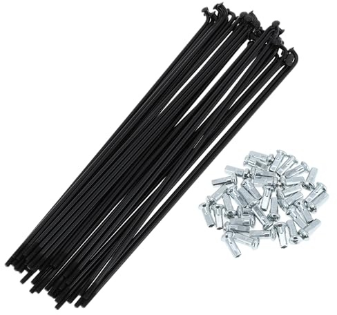 A ABSOPRO Radios para Bicicleta 12g, Radios para Rueda De Bicicleta, Acero Al Carbono, Negro, 36 Piezas