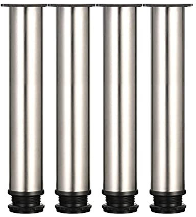 Lot de 4 Pieds de Meubles en Métal 60cm Rond Acier Inoxydable Brossé Pieds de Meubles Pieds de Table Réglables Hauteur Réglable Hauteur Hauteur Total 5cm 70cm (Size : 2 Pouces (Color : Inox)