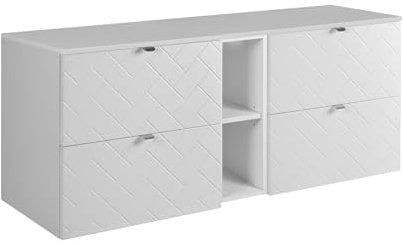 3E 3xE living.com Mueble de baño, Blanco con Tirador Plateado/con Placa Superior, 140 x 57 x 46 cm