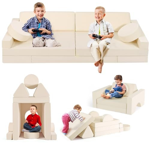 Kindersofa Bequemes Kinder Sofa mit abnehmbaren Bezügen Ergonomische Kindercouch für Spielzimmer Fancy Spielsofa für Kinder (Beige 14 Stück)