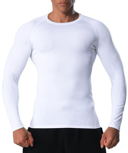 VanKee Men’s Compression Shirt Long Sleeve Shirts Running Tops Sweat Wicking Quickly Dry Base Layer Top Underarm Mesh Design for Running Cycling Gym Basketball White