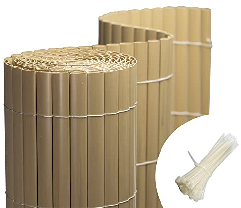 jarolift PVC Sichtschutzmatte Balkon Sichtschutz Wetterfest Garten Terrasse, Sichtschutzzaun Balkonverkleidung Zaun Sichtschutz, 180 x 300 cm, Bambus, inkl. 50 Kabelbinder Transparent