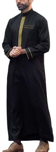 Muslimische Kleider Herren Kaftan MäNner Ethnisch Robe Crew Stehkragen Thobe Lang Universal Fit Abaya Einfarbig Mit Kapuze Gebet Gewand Kurzarm/Lange ÄRmel Muslim Outfit