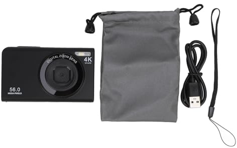 Digitalkamera 56MP 4K Autofocus 16x Digital Zoom verhindern, DASS 2,4 -Zoll -Bildschirm tragbare Vlogging -Kamera mit Fülllicht für die Reise -Vlogging -Fotografie eintrifft (Schwarz)