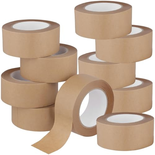 HONYUET 10 Rolls Kraft Paper Tape, 50mm x 50m, Brown Self Adhesive Packaging Paper Tape for Masking, Sealing