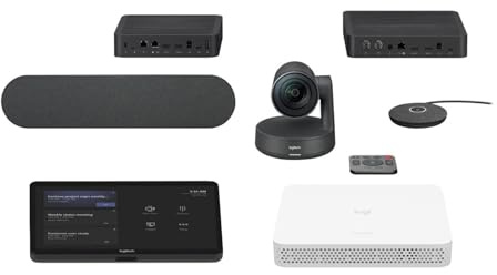 Logitech Room Solution for Teams & Zoom Medium Kit – Rally PTZ 4K UHD Camera, RoomMate, Tap Controller, Table & Display Hub, Speaker & Mic Pod, Cavo USB resistente, Kit di montaggio per calcolo e