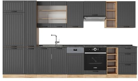 Vicco Küchenzeile Fame-Line, Dunkelgrau, 355 cm ohne Arbeitsplatte