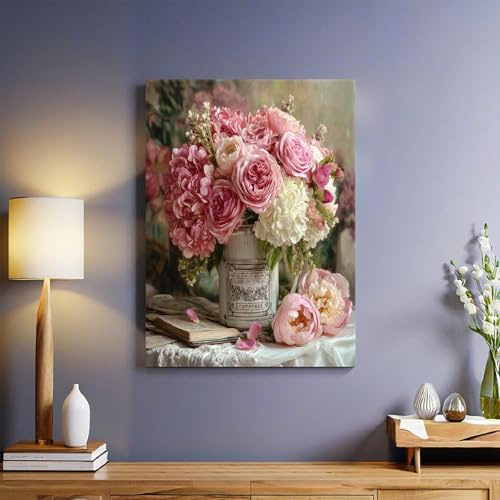Rose Toile décorative Roses et hortensias 50x40 cm Tableau mural moderne Impression pour salon chambre maison bureau