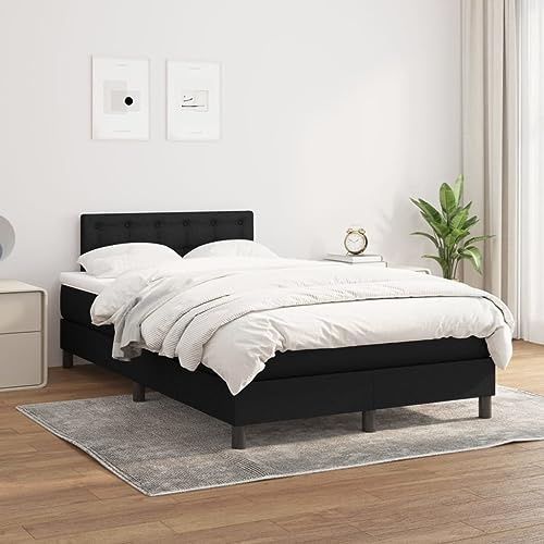 Massbinet Boxspringbett mit Matratze Polsterbett Stoff Knöpfe Topper 120 x 200 cm Schwarz